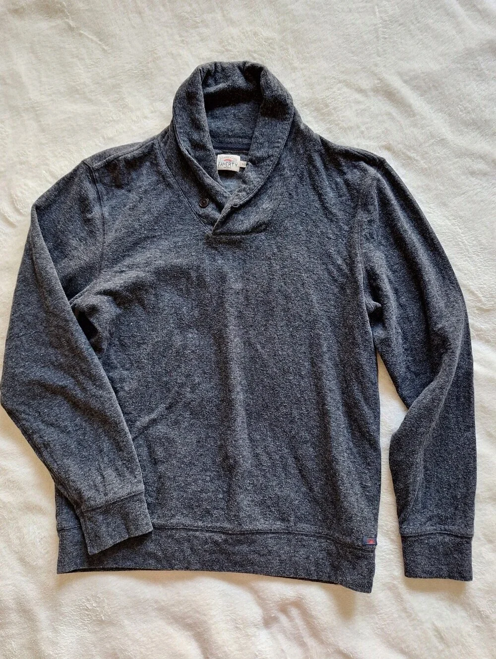 Faherty Men’s Medium Shawl Collar Pullover Organic Cotton Charcoal Heather